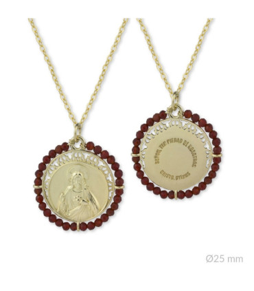 Collar con Medalla Sagrado Corazón de Jesús adornado con piedras y baño de oro